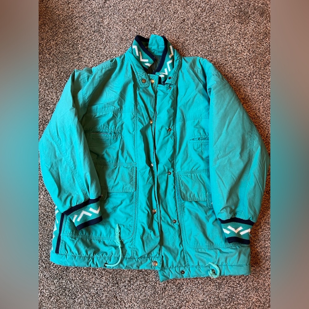 Men's Teal Jacket with Patterned Trim